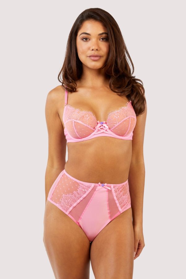 Ziggy Pink Lace and Spotted Mesh High Waisted Brief Online Hot Sale