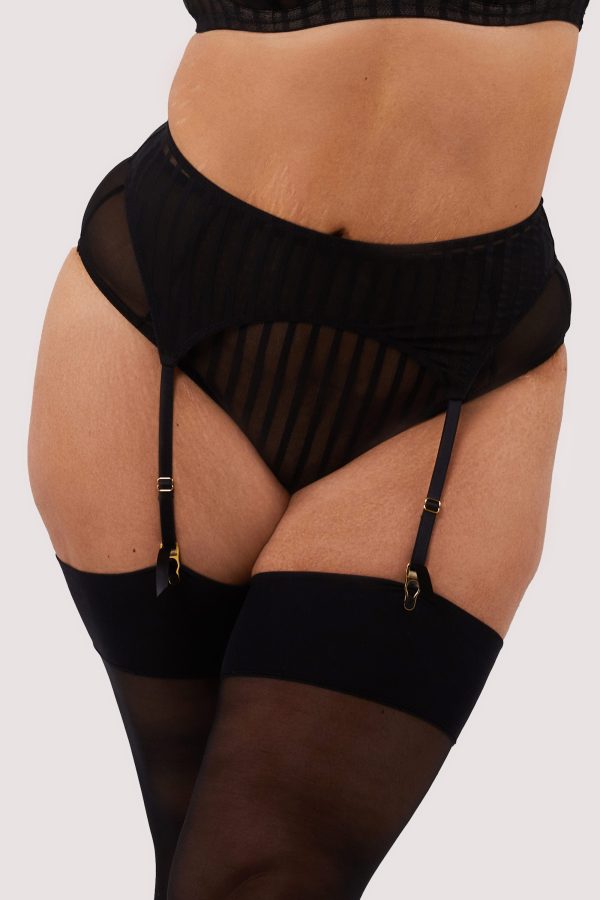 Presley Black Stripe And Lace Trim Suspender Online Hot Sale