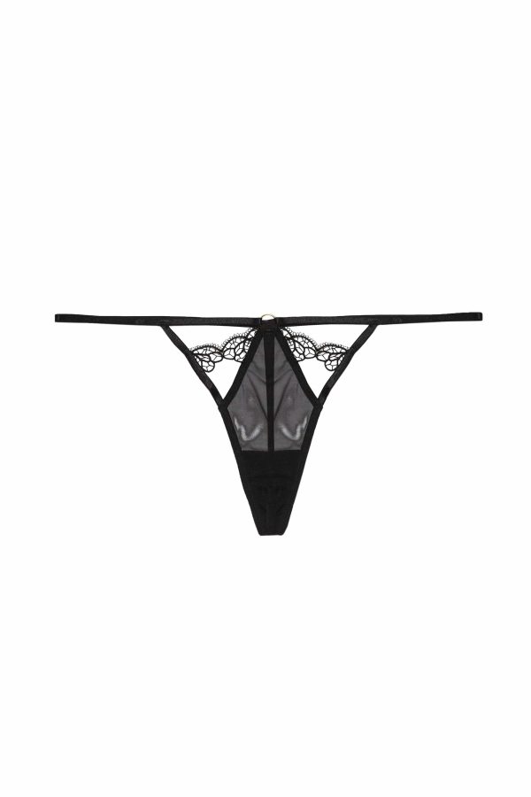 Becka Black Lace Trim Thong For Discount