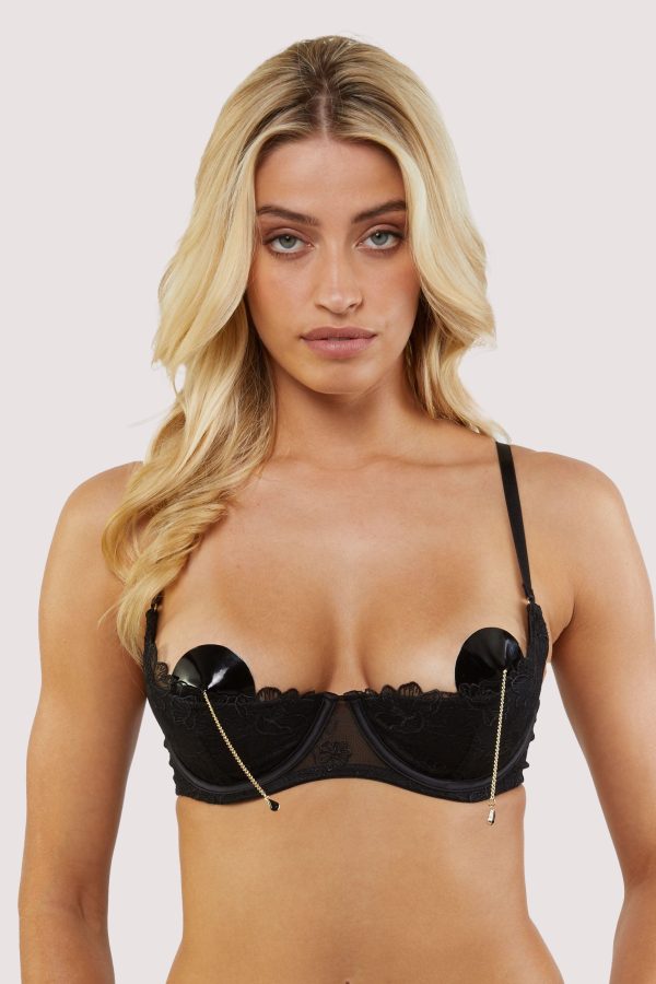 Marlowe Black Floral Embroidered Quarter Cup Bra Online