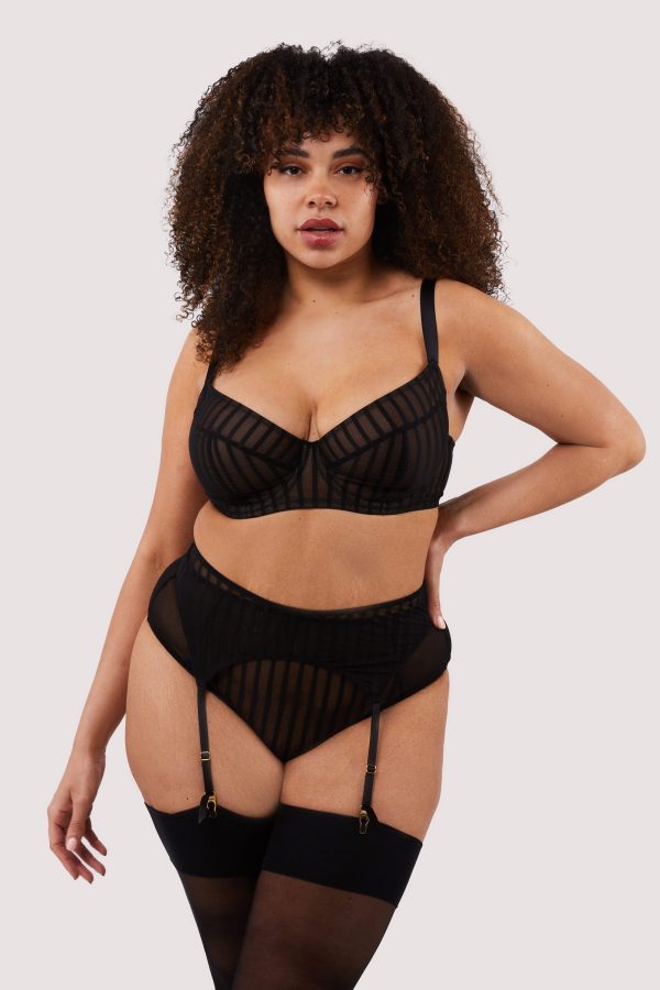 Presley Black Stripe And Lace Trim Suspender Online Hot Sale