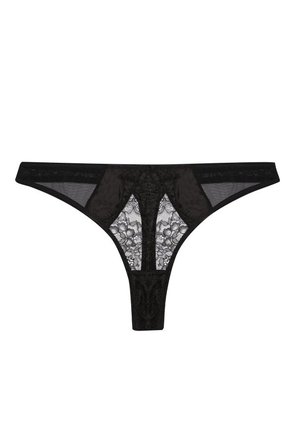 Fabrice Black Lace And Mesh Thong Online