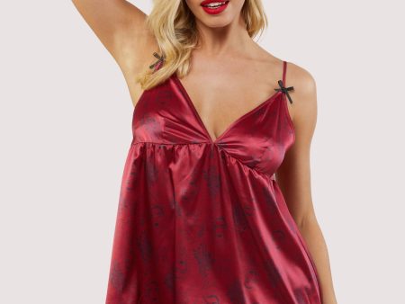 Tattoo Print Red Lace Slip Dress For Discount