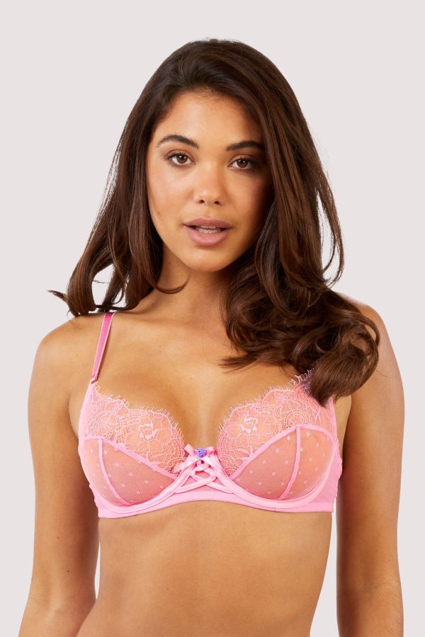 Ziggy Pink Lace and Spotted Mesh Bra Cheap