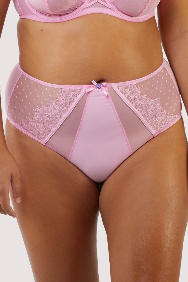 Ziggy Pink Lace and Spotted Mesh High Waisted Brief Online Hot Sale