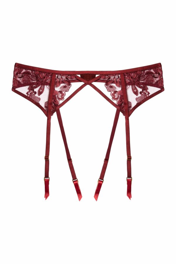 Eva Dark Cherry Graphic Embroidery Suspender Online Hot Sale