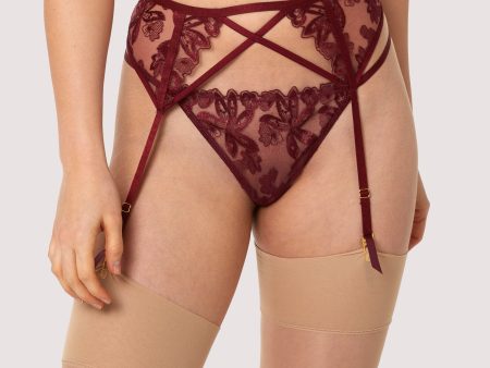 Eva Dark Cherry Graphic Embroidery Suspender Online Hot Sale