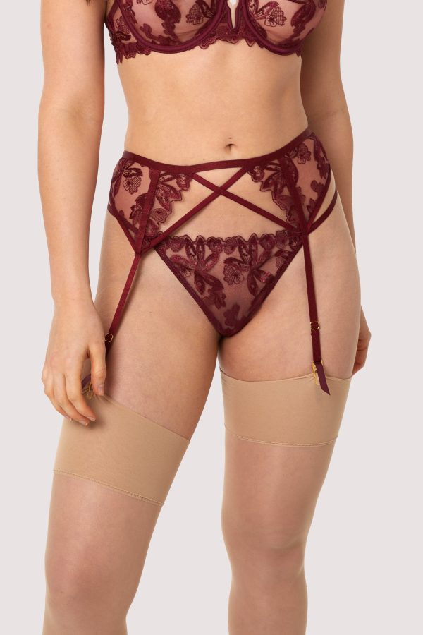 Eva Dark Cherry Graphic Embroidery Suspender Online Hot Sale