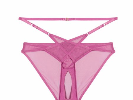 Eddie Pink Crossover Wrap Crotchless Brazilian Brief Hot on Sale