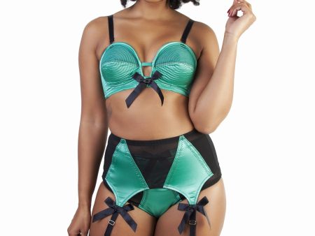 Bettie Page Emerald Green Z Stitch Strap Suspender Belt For Sale