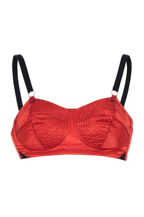 Bettie Page Red Black Spiral Stitch Bullet Bra A - DD E Discount