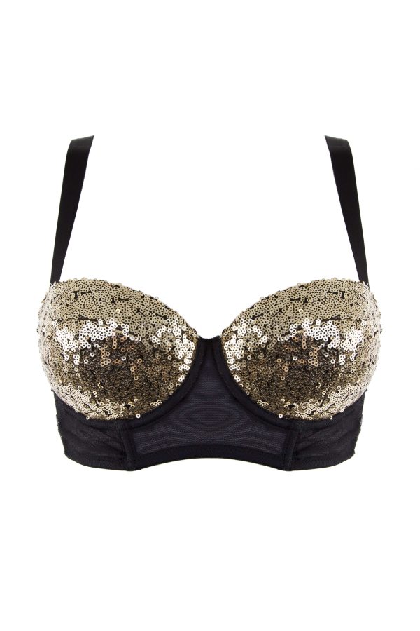 Peek & Beau - Tallulah Ruched Gold Sequin Bra DD+ Cups Online Sale