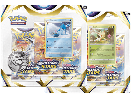 Pokemon TCG: Brilliant Stars 3-Pack Blister - Glaceon Leafeon For Sale